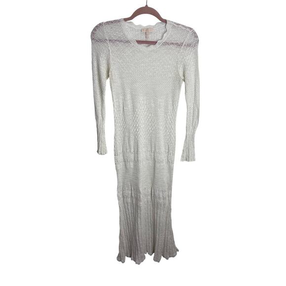 Rebecca Taylor Women's Long Sleeve Lace Pointelle Dress in Milk Medium - Picture 4 of 8